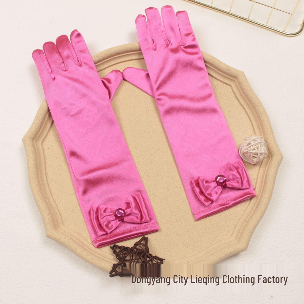 Princess Elsa Kids' Satin Gloves – Snow White Frozen Sophia Bow Performance Long Gloves