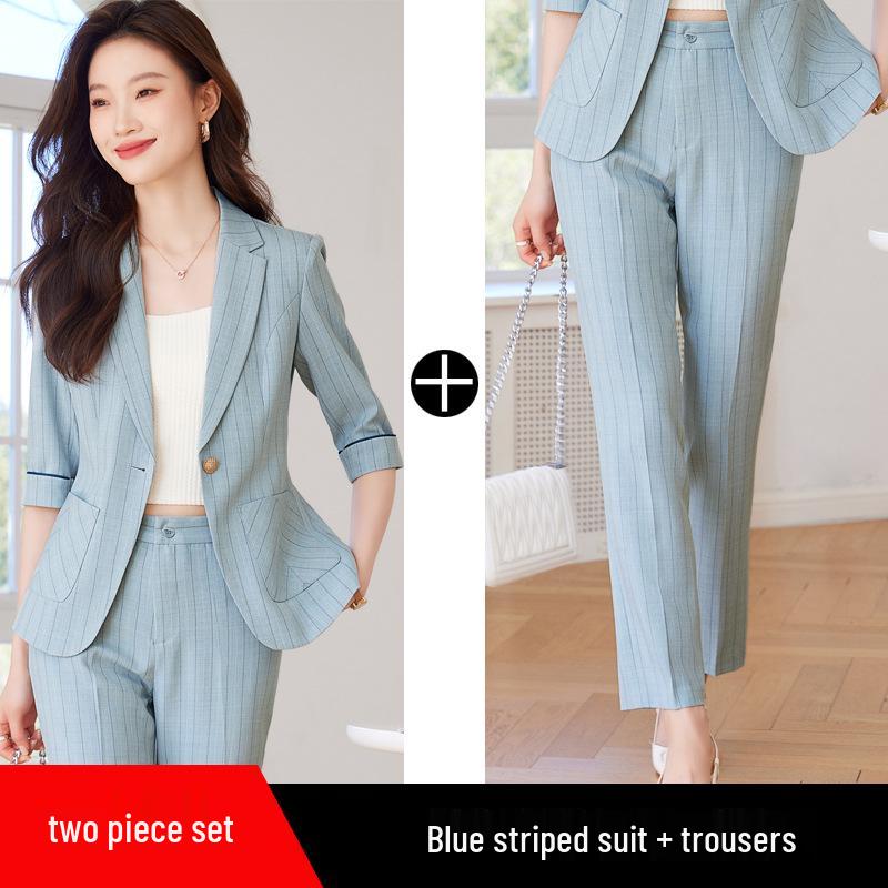 Spring/Summer 2024 Women's Petite Mid-Sleeve Striped Suit Set