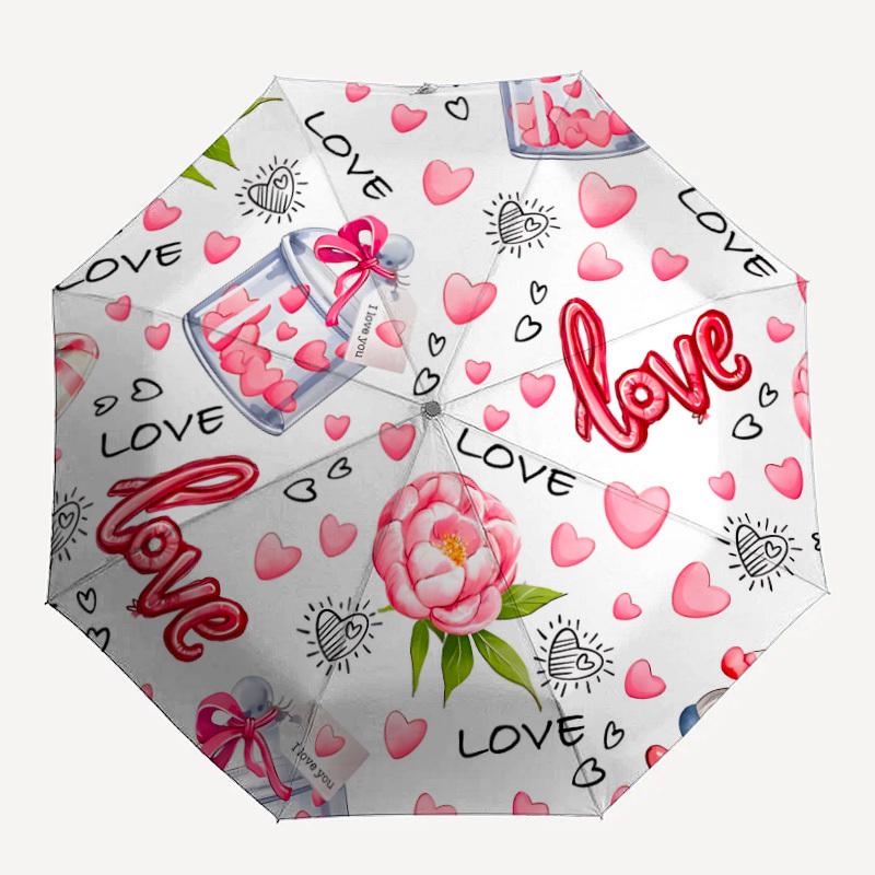 1pc Love Hearts Automatic Open/Close Umbrella with Windproof, 8-Rib Sturdy Canopy, Durable Ribs, Ideal for Gifts yy251117076