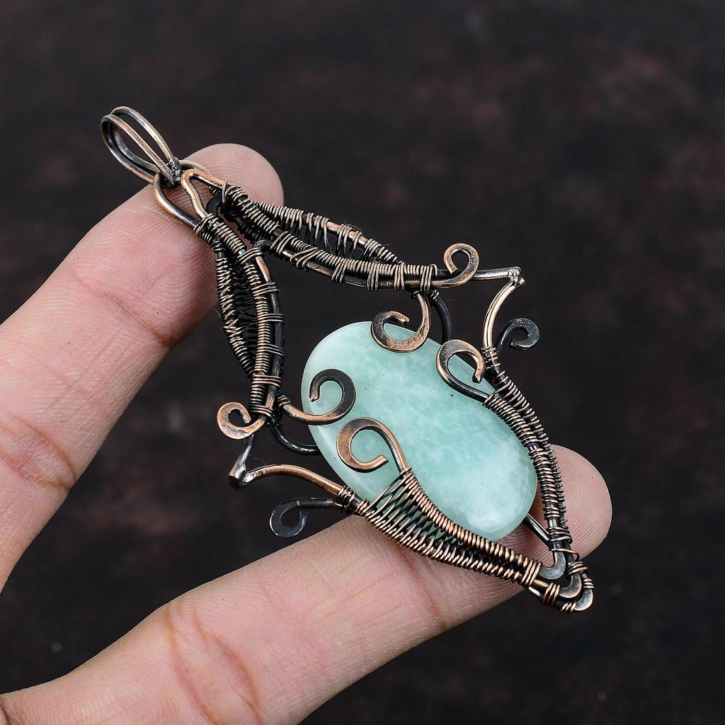 Амазонит Медный Кулон Ювелирные изделия, обернутые медной проволокой Ручной работы Бохо Кулон Кулон, обернутый медной проволокой Подарок для мамы Ювелирные изделия с драгоценным камнем Амазонит