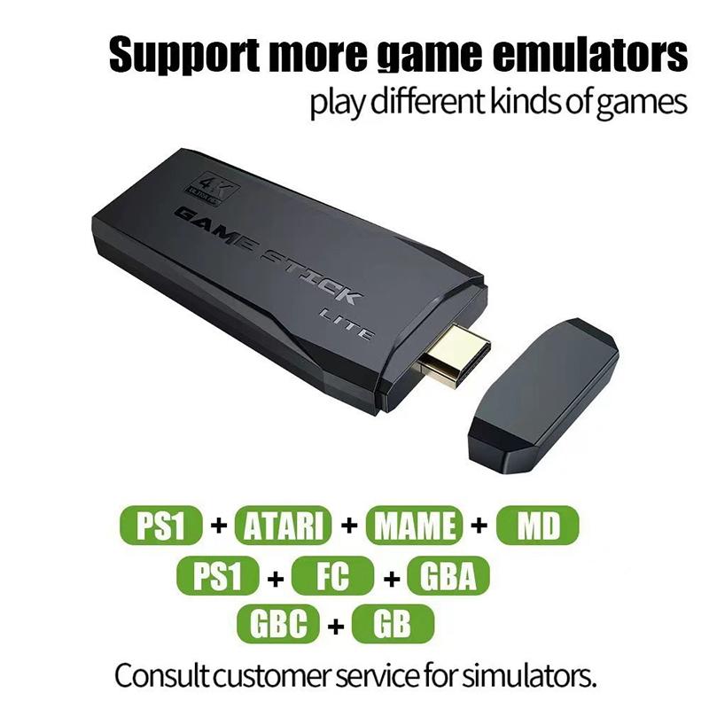 Игровая приставка 2.4G с двумя беспроводными контроллерами, Game Stick 4K, 10000 игр, 64 ГБ, ретро-игры для PS1/GBA Boy, рождественский подарок