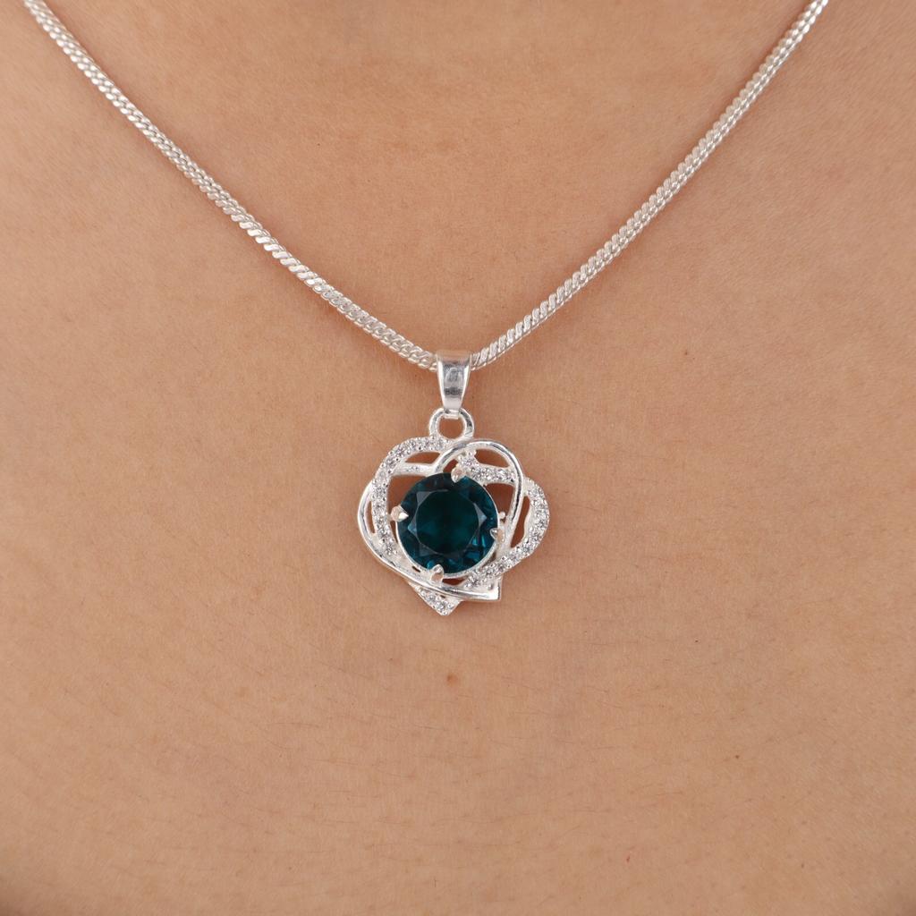 Apatite Gemstone 925 Sterling Silver Jewelry Zircon Pendant 0.84" For Women Gift CZP-14-15