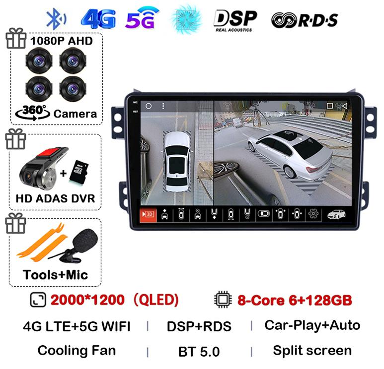 Android 14 Carplay Auto WIFI+4G для OPEL Agila SUZUKI Splash Ritz 2008-2014 Автомобильный радиоприемник Мультимедийный плеер GPS-навигация Стерео BT