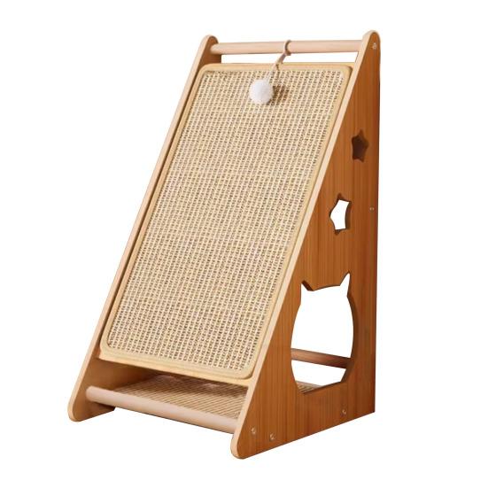 Наклонная когтеточка для кошек Треугольная когтеточка для кошек Сизалевая когтеточка-рампа с пушистым шариком для защиты мебели, дивана для домашних кошек