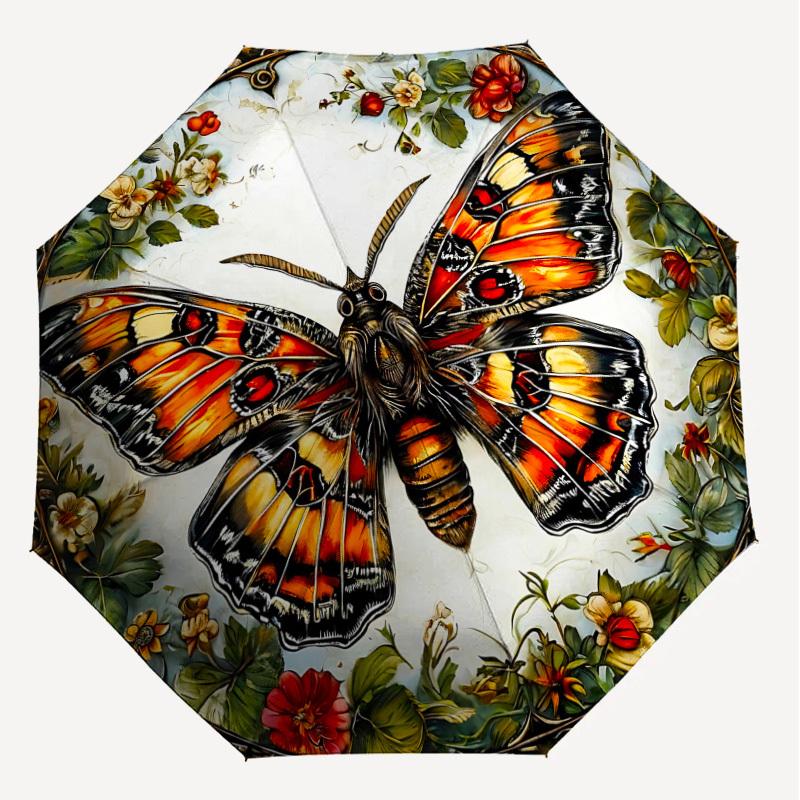 1PC Butterfly Flowers Umbrella-8-Rib Reinforced, Automatic Open, Lightweight & Durable, Cute Fashion Accessory for Outdoor-P2626