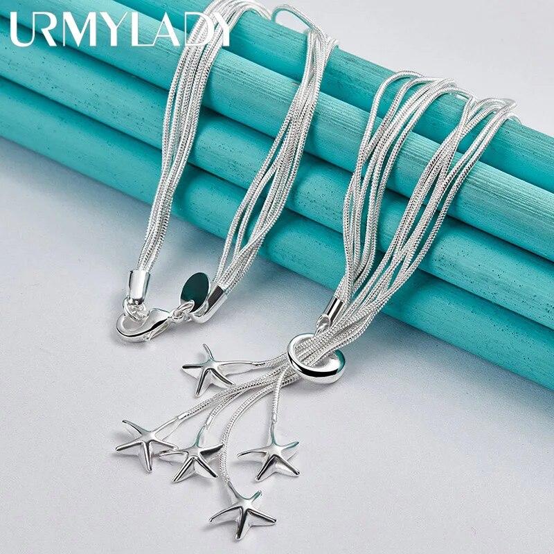 URMYLADY из стерлингового серебра 925 пробы, звезда, 18 дюймов, кулон, ожерелье, цепочка в виде змеи для женщин, свадебная вечеринка, модные украшения