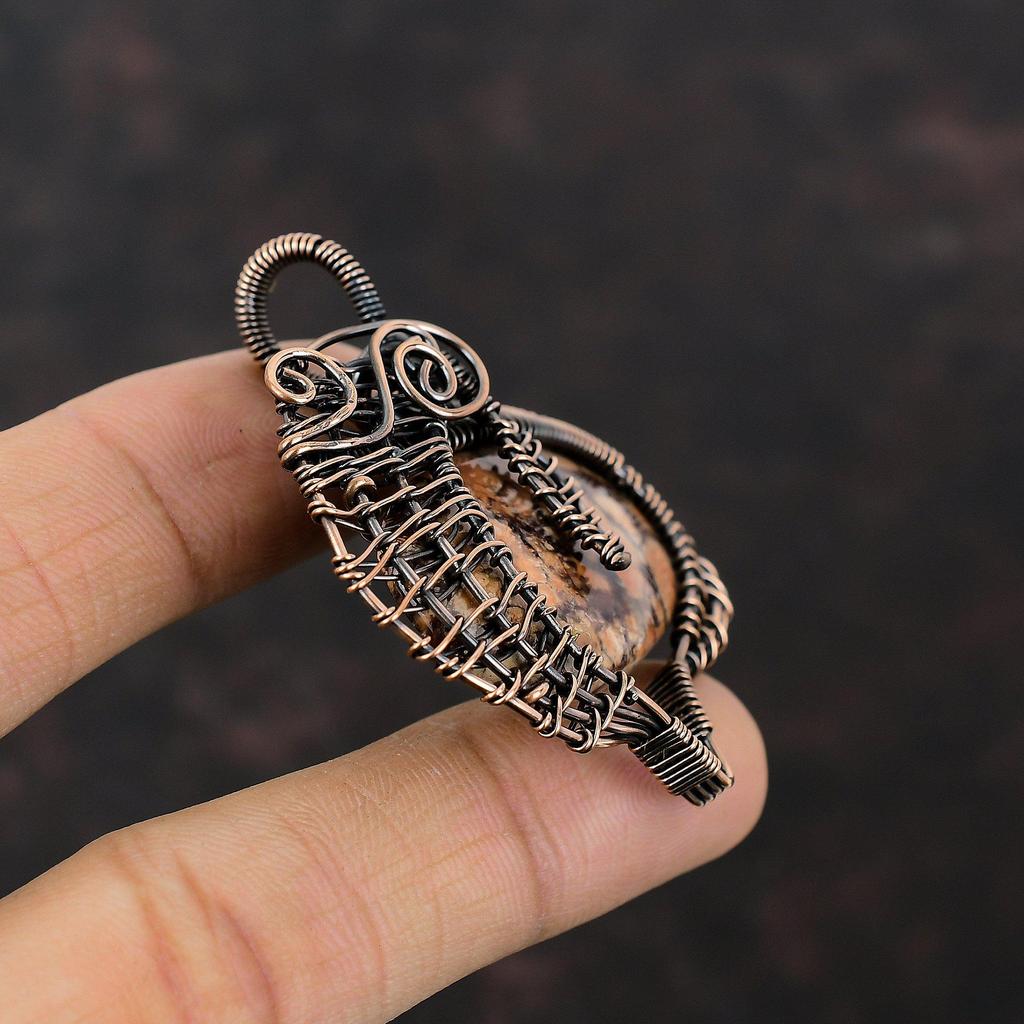 Подвеска Birds Eye Jasper, подвеска из медной проволоки, стильное ювелирное изделие ручной работы, подвеска из натурального драгоценного камня, ювелирное изделие из медной проволоки, подарок для него