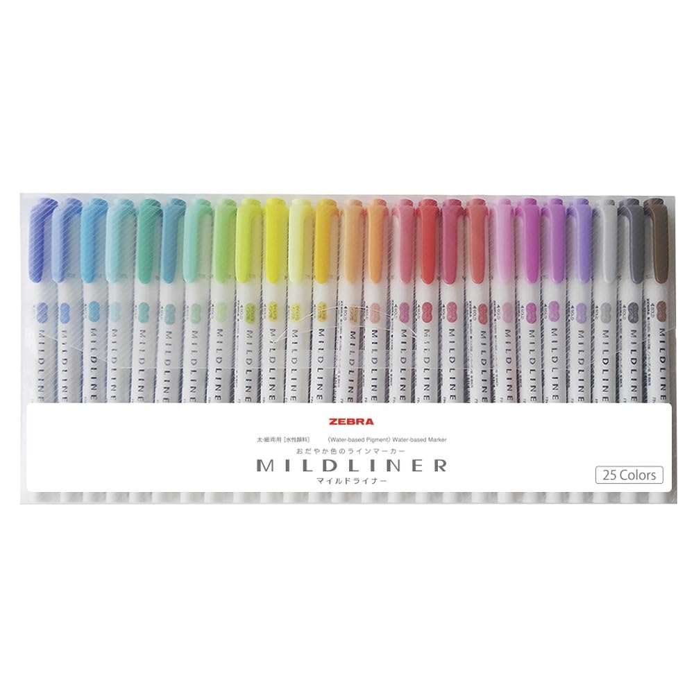 Zebra Mildliner Highlighter Pen, 25-Color Set, WKT7-25C