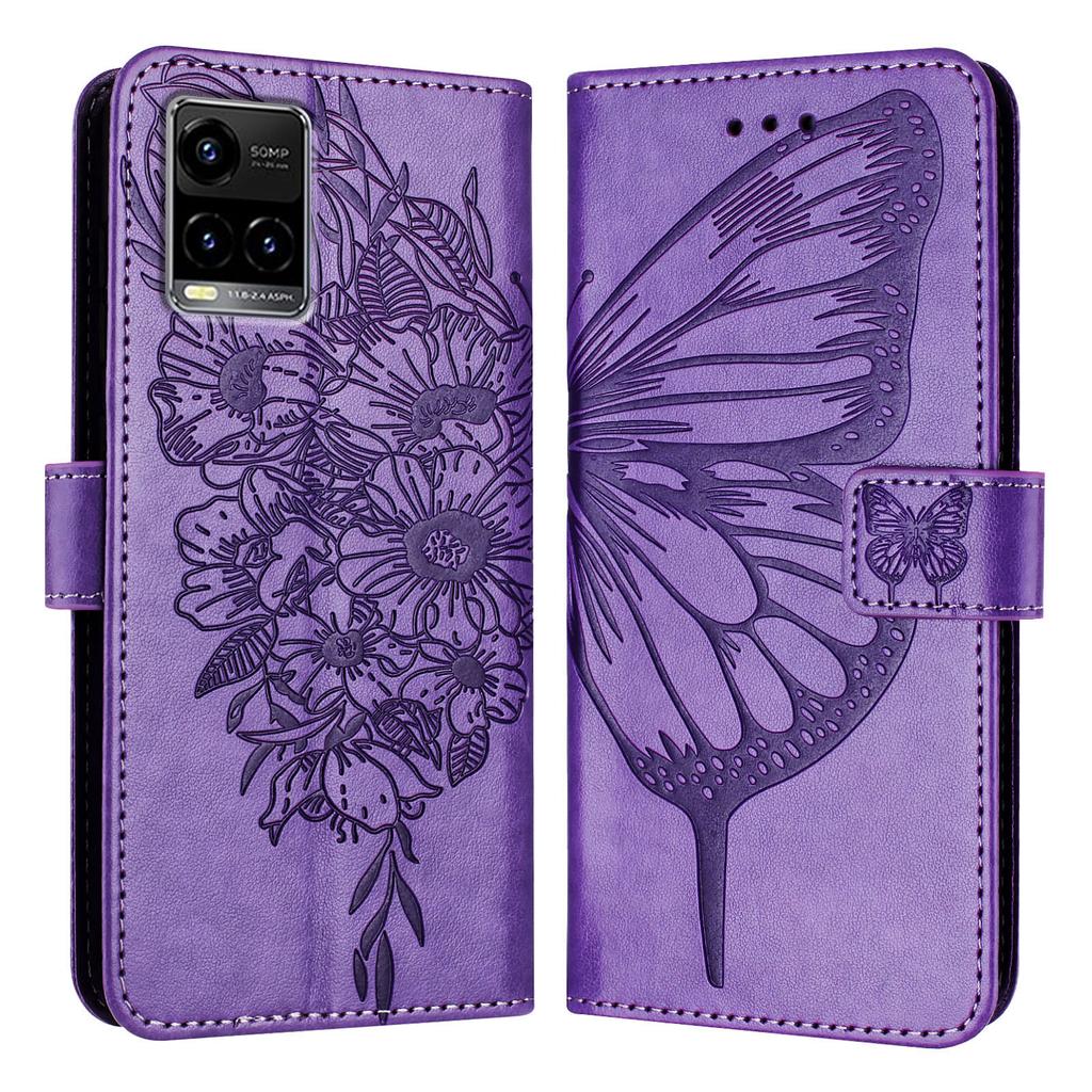 Butterfly Flowers PU Leather Case Kickstand Card Holder Slots TPU Shockproof Flip Cover For Vivo, Vivo Y70s Y15a V20 SE Y51 V21e Y21 Y20 Y35 Y55S...