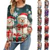 Женская мода Рождественские принтованные платья Осенние повседневные топы Длинные рукава рубашки Свободные пуловеры