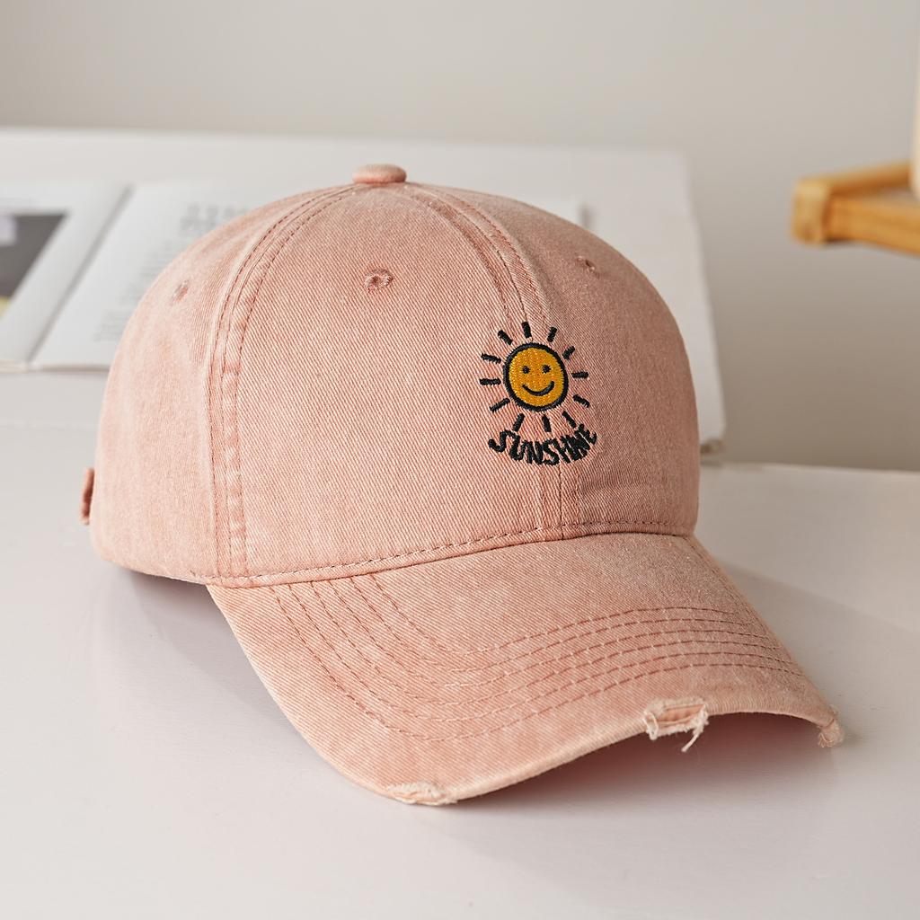 Hole sand wash smiley face sun embroidery baseball cap men's and women's outdoor leisure sun hat versatile trend cap