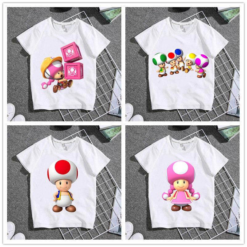 Bestselling Summer Boys and Girls Childrens Shortsleeved Shirts Super Cute Cartoonstyle Student White Tshirt of Mario Game