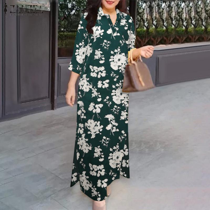 ZANZEA Женское повседневное платье с отложным воротником и цветочным принтом, рукав 3/4