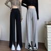 Женские брюки прямого покроя с разрезом, новые летние свободные серые спортивные брюки, широкие брюки, длинные повседневные брюки с высокой талией