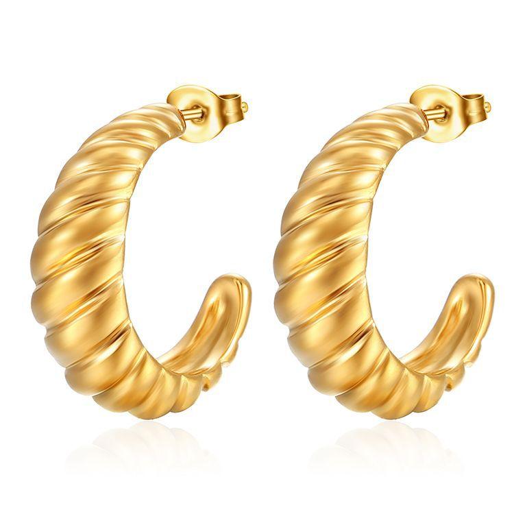 European and American Fashion Retro Stainless Steel Croissant Earrings, Women's Trend Simple Plating 18K Non-fading Earrings