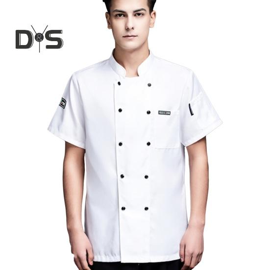 Унисекс Рубашка шеф-повара Кухня Двубортный с коротким рукавом Воротник-стойка Мягкий нагрудный карман Дышащий Устойчивый к пятнам Свободная кухня Пекарня Ресторан