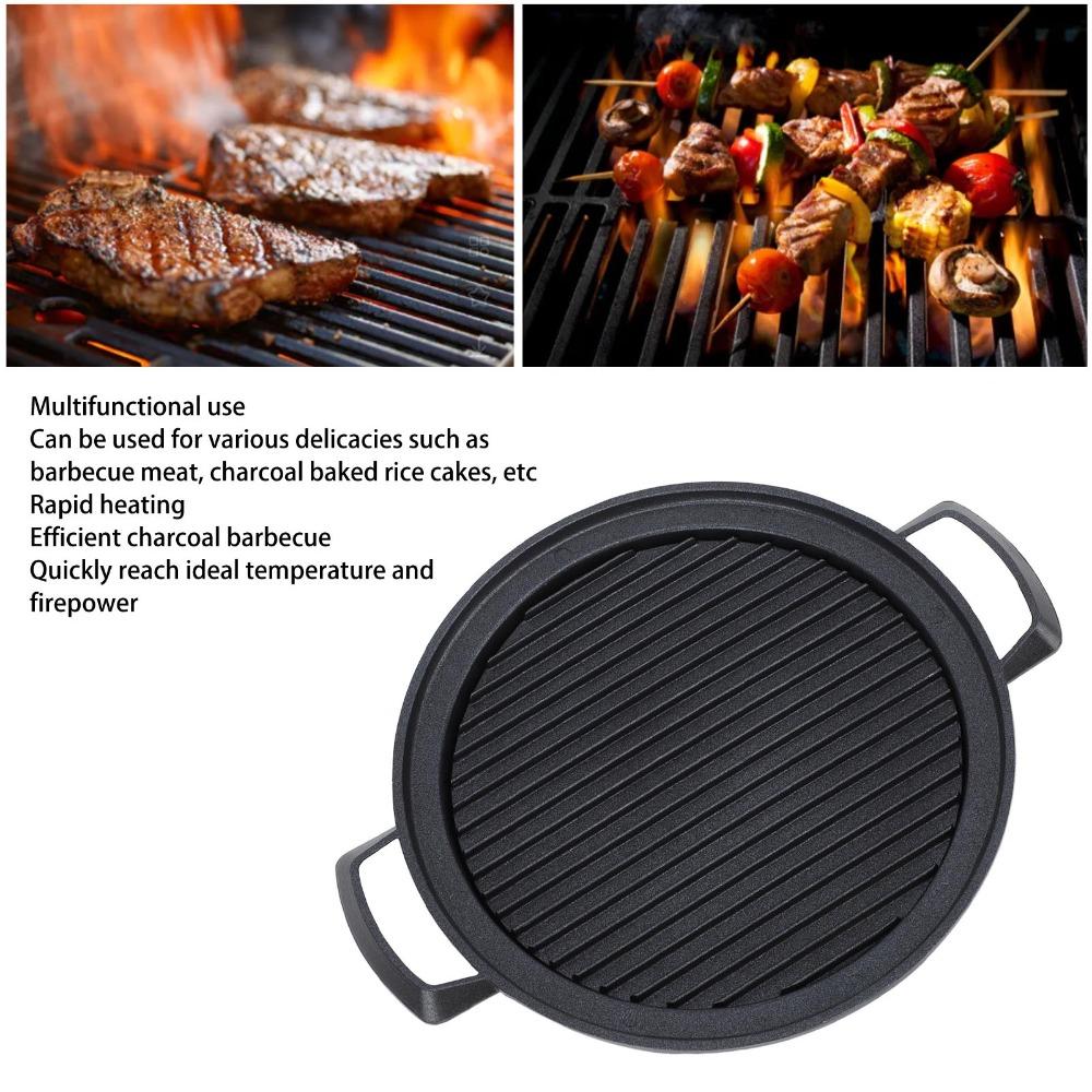 Black Pan Round Tabletop Charcoal Ribbed BBQ Tray Ribbed Cooking Open Flame