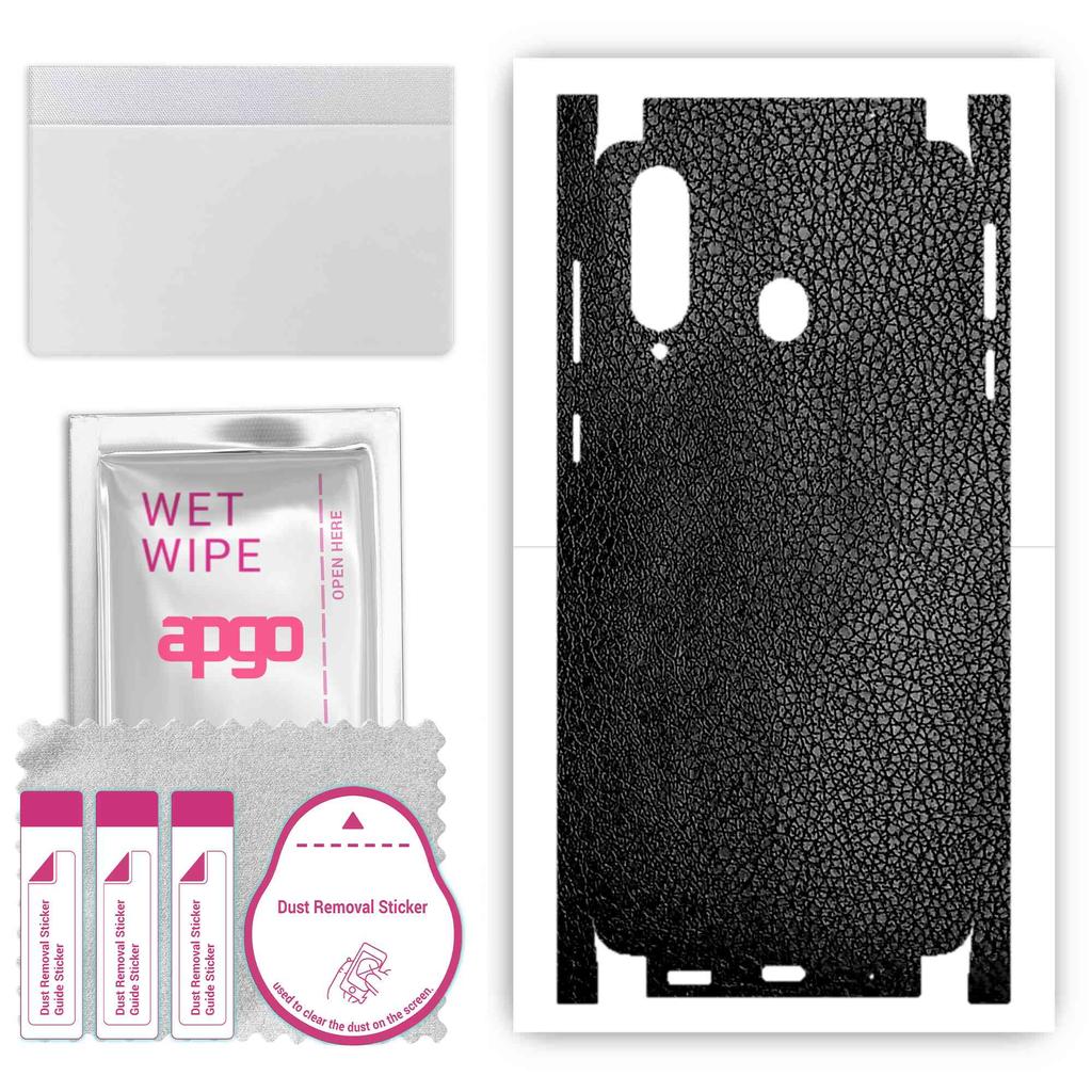 apgo Protective Skin Sticker for the Back+sides Compatible with Samsung Galaxy A8s, Full Wrap Film, Foil, Vinyl - Pattern Black Leather