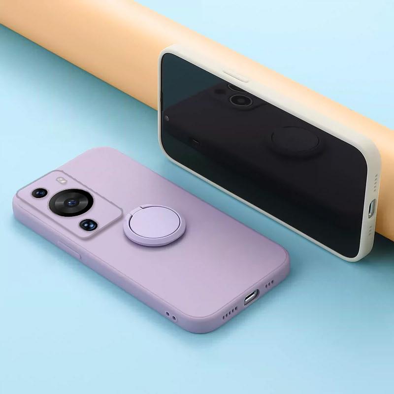 Сплошной цветной мягкий силиконовый чехол для телефона Huawei P60 Pro P50 P40 P30 P20 Lite с кольцом-подставкой и держателем для объектива камеры, защита задней панели