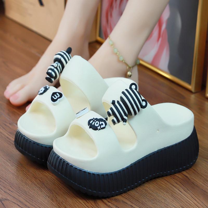 7,5 см высокие тапочки на платформе женские белые толстые шлепанцы туфли для лета женские увеличивающие рост тапочки для девочек сексуальные потертости
