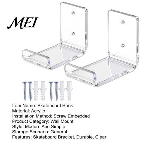 Wall Mount Bracket Acrylic Skateboard Bracket, Horizontal Snowboard Display Rack, Clear Heavy Duty Board Stand Sturdy Longboard Holder, for