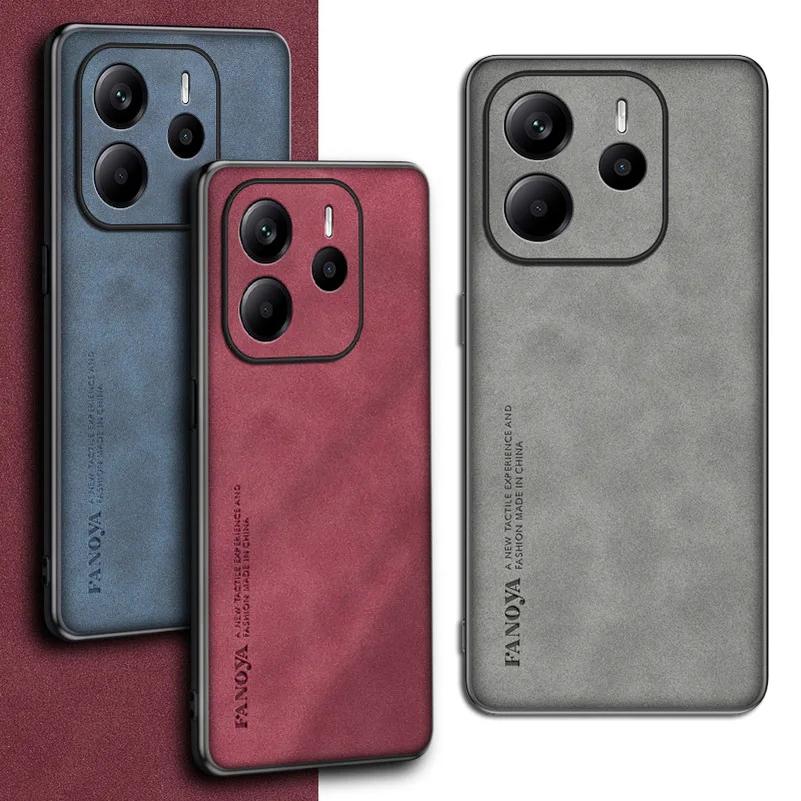Кожаный противоударный чехол для телефона Skinsheep для Xiaomi Redmi Note 14 4G Note14 Pro + матовый силиконовый защитный чехол для камеры Redmi Note 13 12 14pro