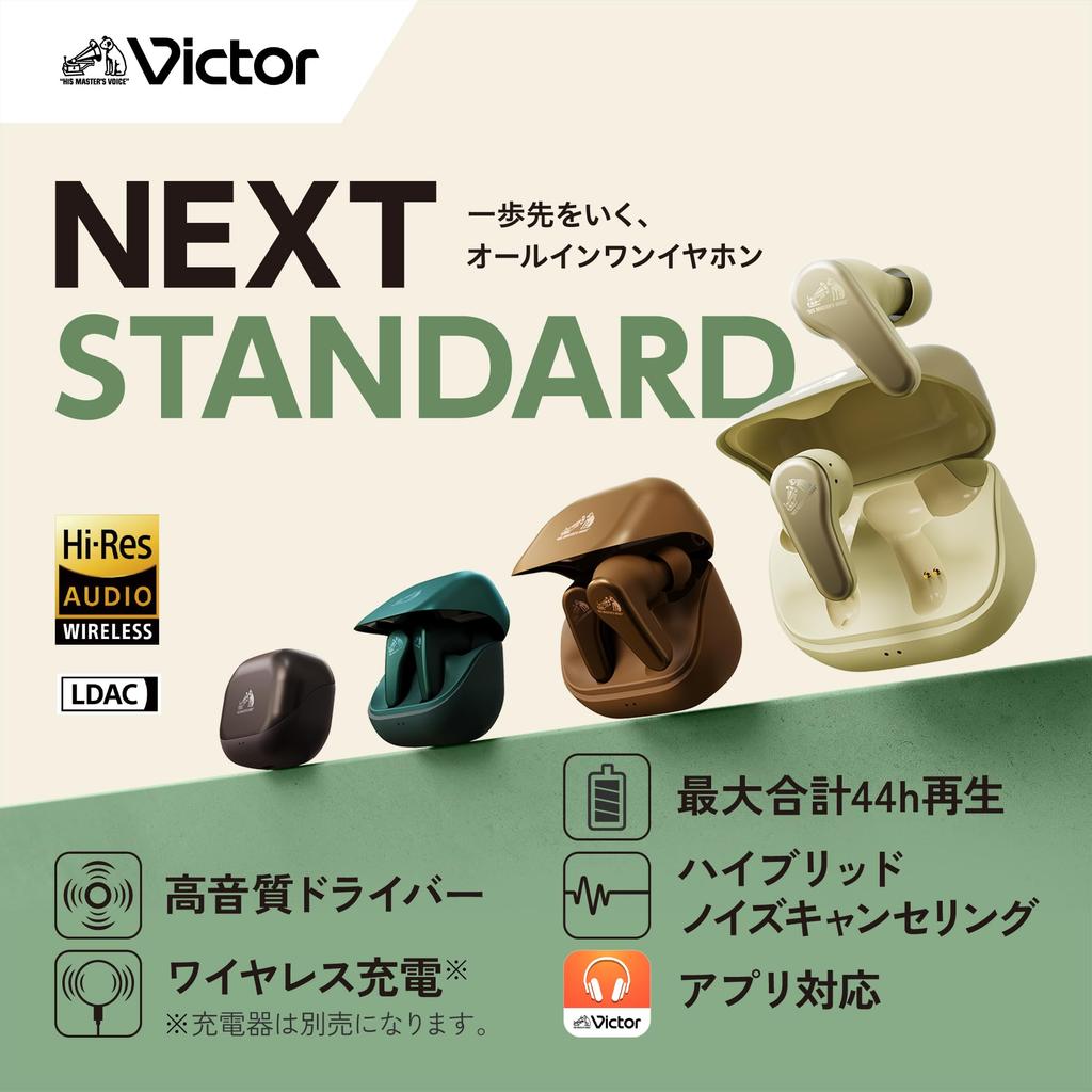 JVC Kenwood Victor Беспроводные Bluetooth Наушники с Шумоподавлением до 44 часов, Беспроводные, Цвет Водяной Бронзовый Коричневый, HA-A110T-T, Вер. 6.0, Отмена, Воспроизведение, LDAC,