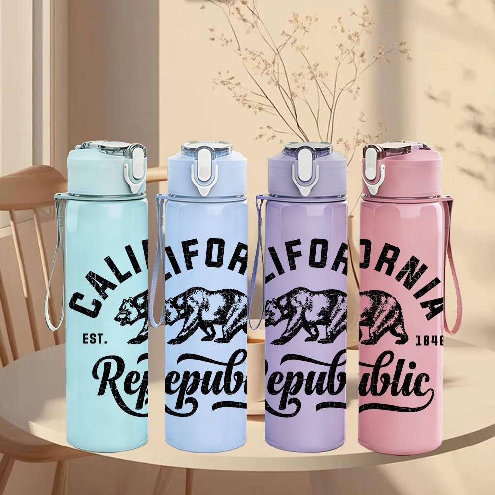 1PC California Republic Sign 750ml sports water bottle leakproof straw lid outdoor office home