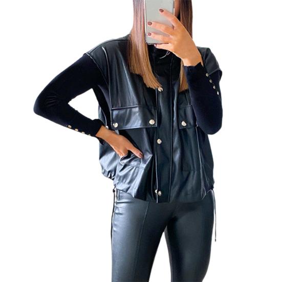 High Quality Side Drawstring Cool Stylish Women Fashion Faux Leather Motorcycle Vest For Dialy Wear Jacket