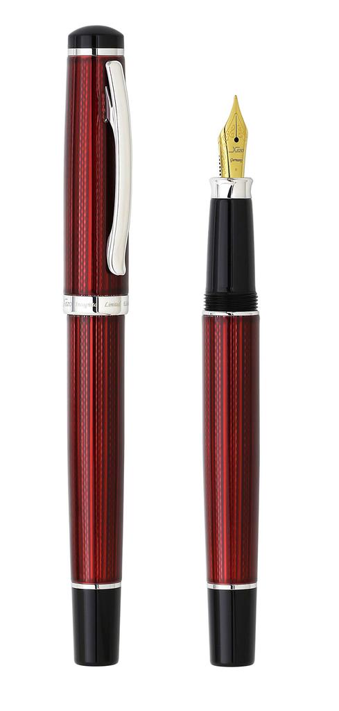 Xezo Incognito Fountain Medium Burgundy Red Layered Pure Platinum Handcrafted with Guilloche Limited Serialized Pen, Nib, Lacquer, Plated, Stamping,