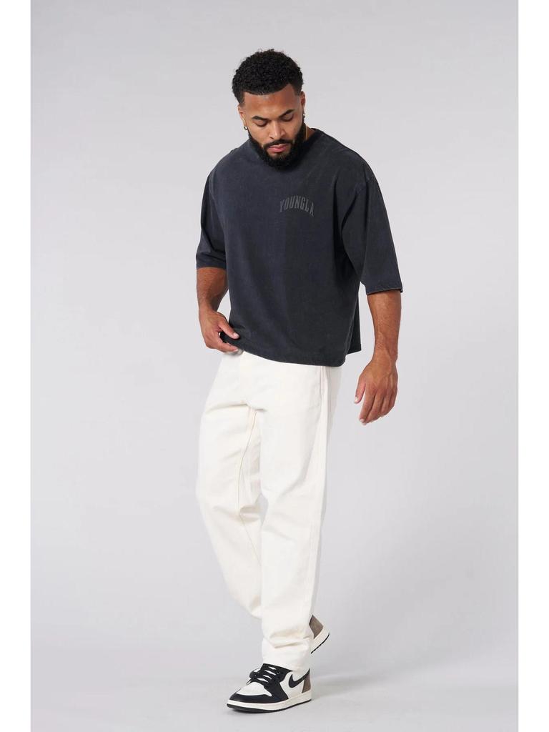 YOUNGLA Men's Oversized Puff Print Cotton T-Shirt - Short Sleeve, American Sport Casual Fit