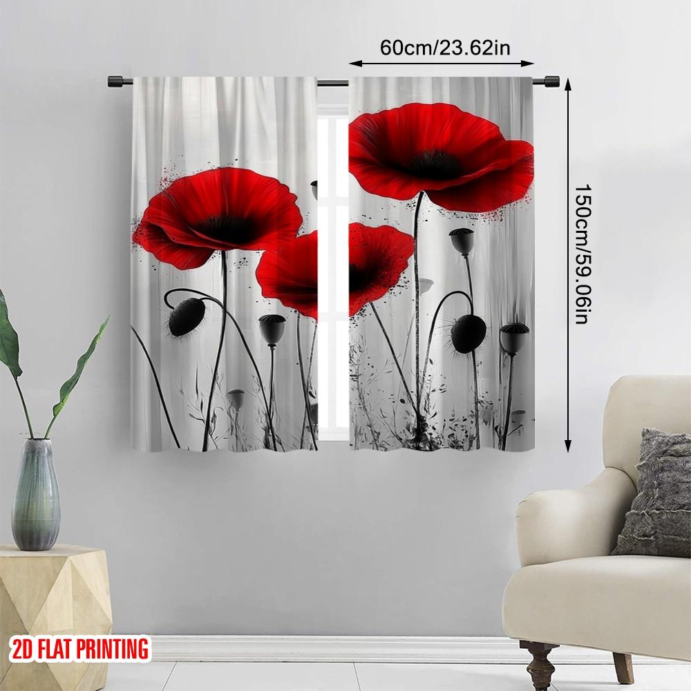 2 шт., 2D печать на плоской ткани, Ткань для штор Маки Трио Полиэстер Тканый (без удилища) Уличные украшения, идеально подходящие для гостиной,