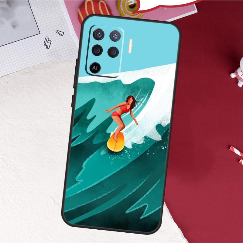 Surfboard Surfing Surf Girl Case For Oppo A60 A80 A40 A18 A38 A58 A78 A98 A96 A76 A16 A94 A74 A54 A15 A17 A57 A77 A5 Pro