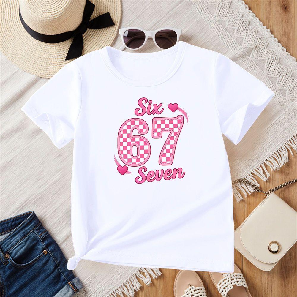 Number 67 Six Seven Graphic T-Shirt Women Summer New Short Sleeve Casual Tops Y2k Cute Heart Casual Short Sleeve Tee for Womens