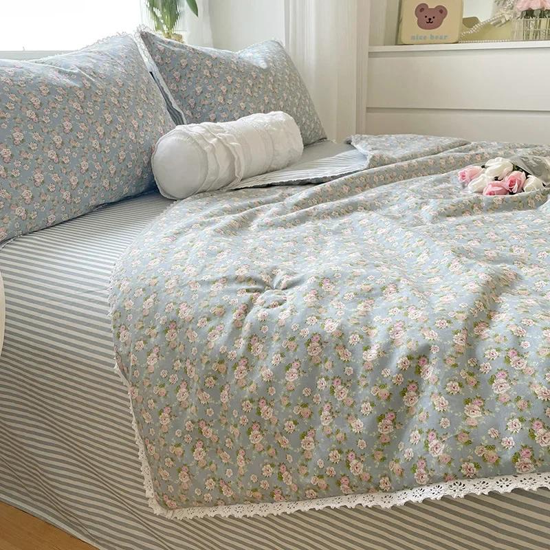 Летний охлаждающий пододеяльник из чистого хлопка, комплект из четырех предметов, кружевное, соевое волокно, воздухопроницаемый чехол