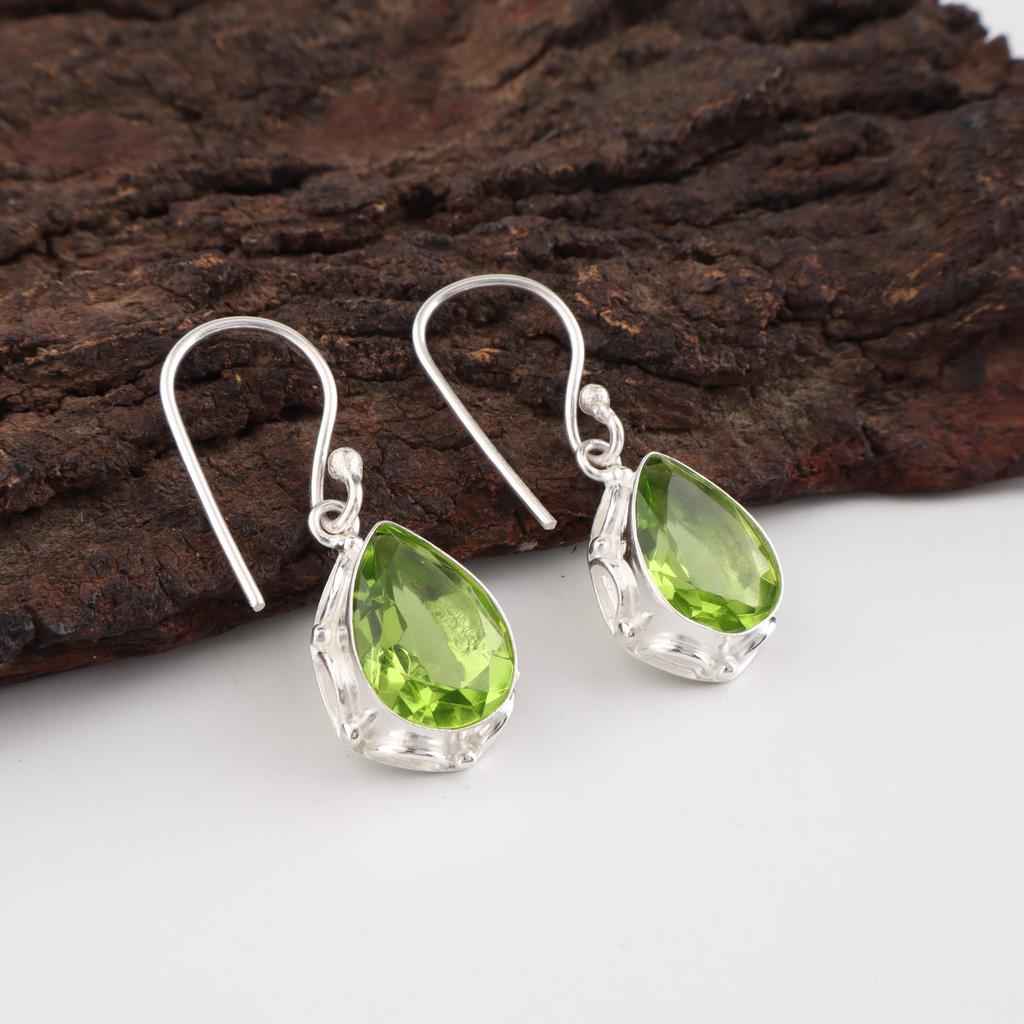 Peridot Earrings, Handmade Gemstone Earrings, 925 Solid Sterling Silver Earrings Dainty Jewelry, For Engagement Gift