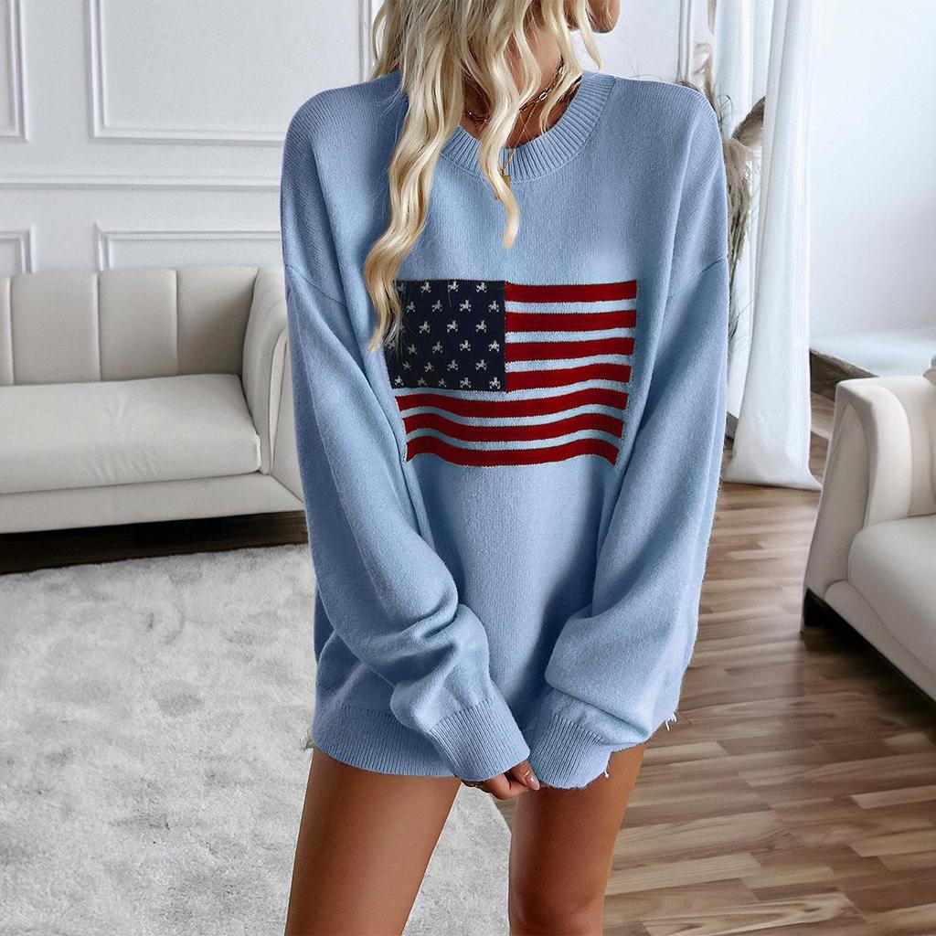 Diyun 2024 Autumn/Winter Women's Yarn-Dyed Independence Day Long-Sleeve Casual Sweater