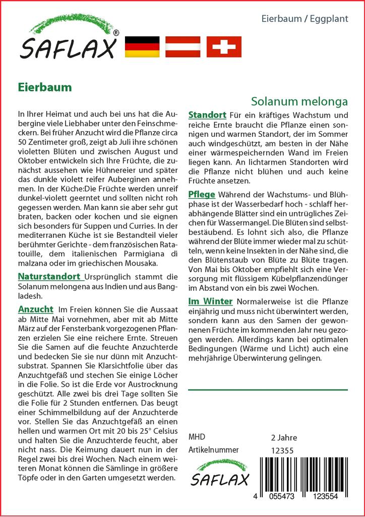 SAFLAX Баклажаны - 20 семян - С горшечным субстратом для лучшего выращивания - Solanum melonga