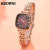 Часы ABORNI, женские часы, женские модные маленькие квадратные зеленые часы, водонепроницаемые часы для женщин