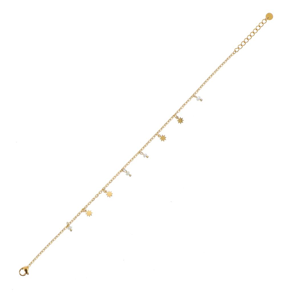 Les Trésors De Lily [R4492] - Gold White 'Cléopatra' Steel Ankle Chain (mother-of-pearl) - 25cm - 5mm