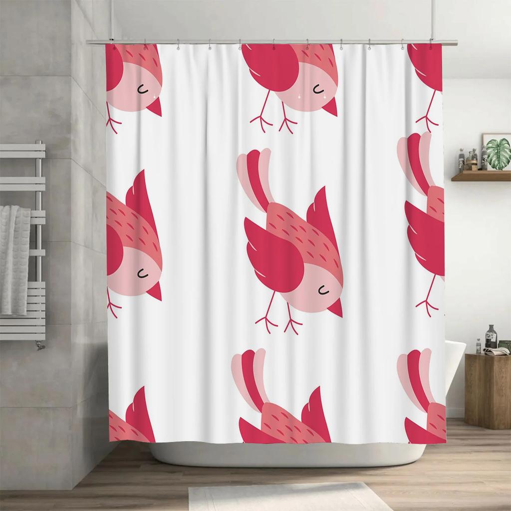 Charming Pink Bird Shower Curtain Easy Installation for Bathroom Decoration