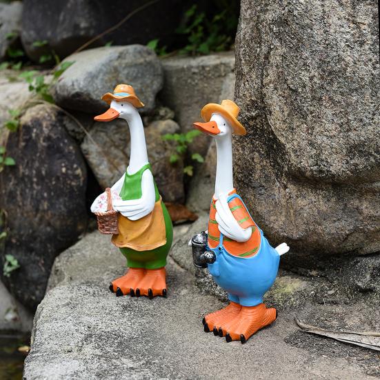 Статуэтка утки из смолы, садовый декор, статуэтка утки, расписанная вручную мультяшная утка в человеческом костюме