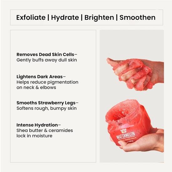 WildOak Сахарный скраб для тела Арбуз | 300 г | Койевая кислота, Гиалуроновая кислота, Керамиды, Коллаген и Пептиды | Увлажняет и Отшелушивает