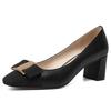 Xiafu, Xiaoxiangfeng Square Head Metal Buckle Color Matching Single Shoes, Bow Temperament High Heels, Thick Heel Professional Women's Shoes
