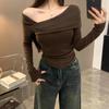 2024 Spring Korean Shoulder-Slit Slim Long-Sleeve T-Shirt for Women
