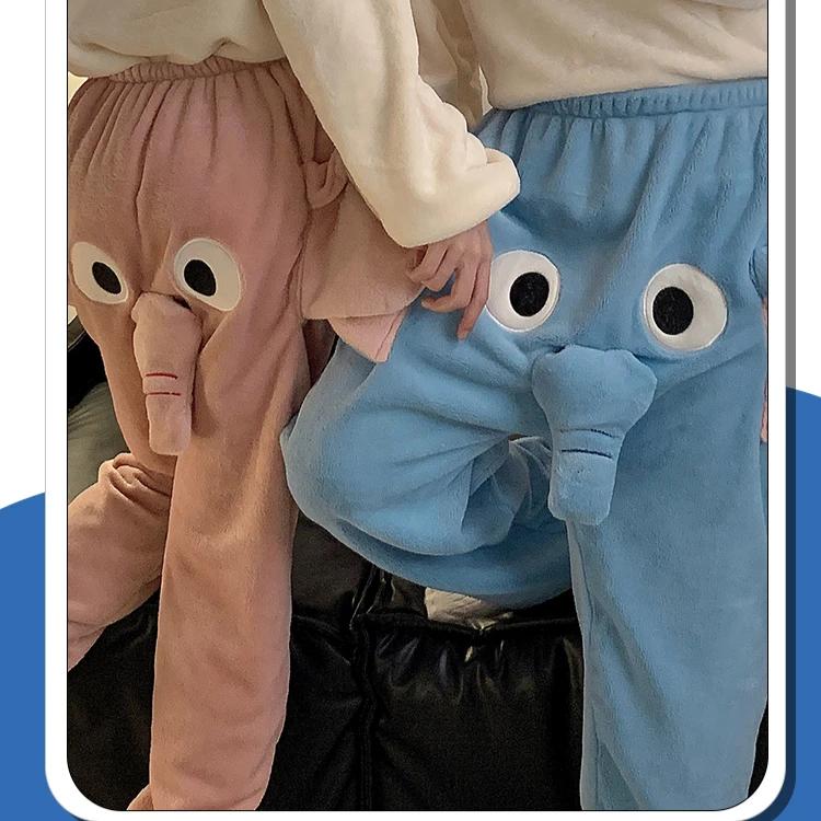 Пижама со слоном, фланелевая пижама, брюки с большим носом и ушами, милые брюки из кораллового бархата с изображением животных, домашняя одежда для осени и зимы