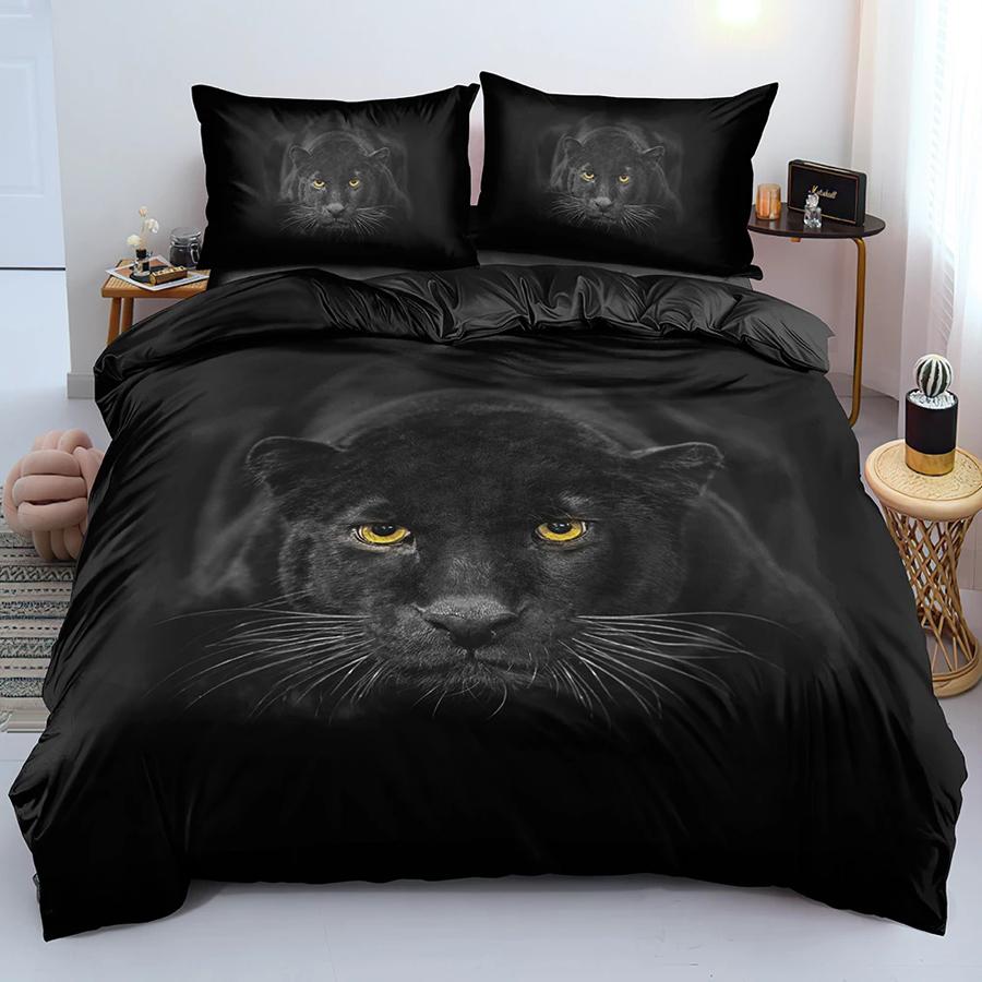 Lion Tiger King Queen Duvet Cover Lovely Wild Animals Bedding Set For Kids Teens Adults Wildlife Grey Black 2/3pcs Quilt Cover