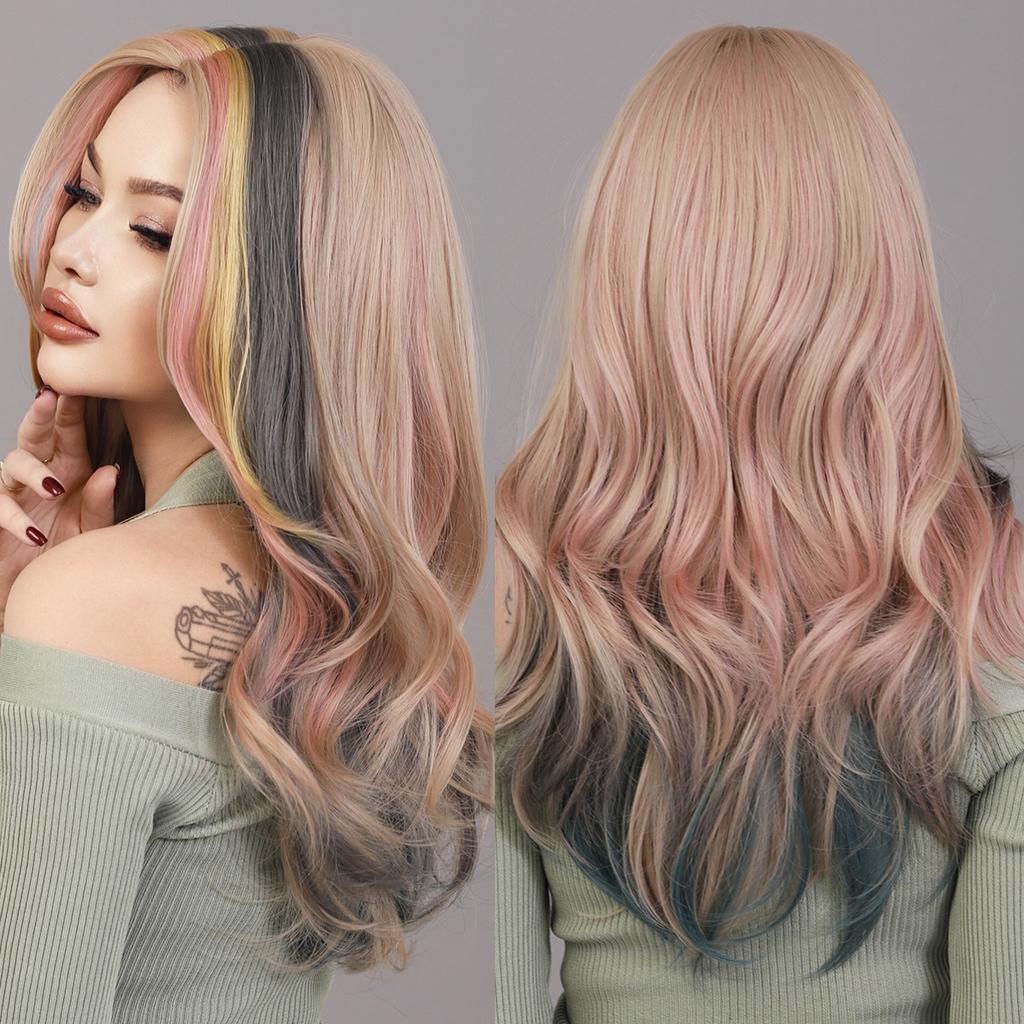 Профессиональный парик, длинный волнистый парик цвета красного вина для женщин, ежедневный синтетический парик с челкой и средней частью, 27 дюймов, парики Лолиты, термостойкие