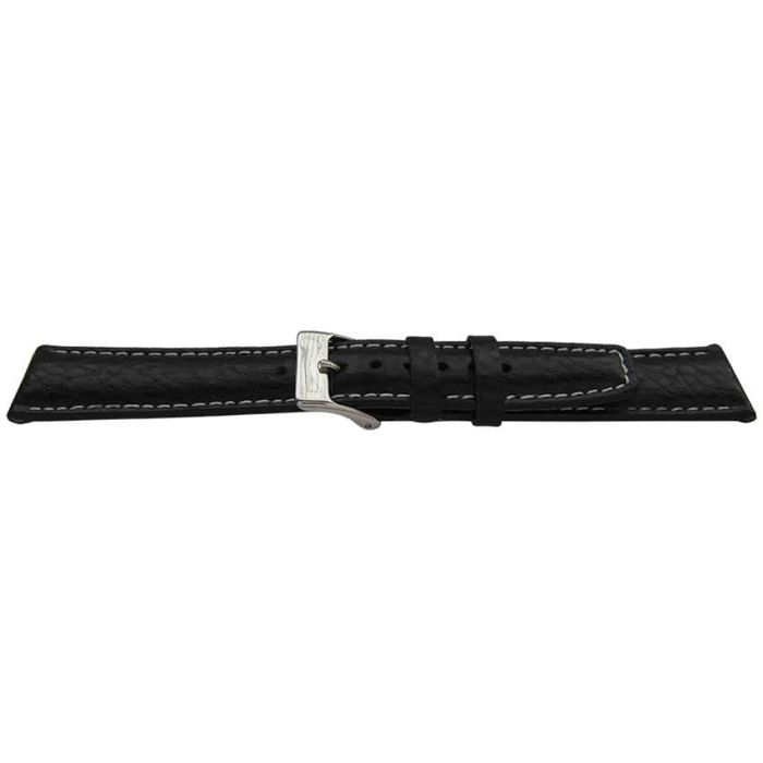 Bracelet montre - MY-MONTRE - Cuir veau grain buffle - 20mm (18mm) - Noir - Boucle aluminium chromé