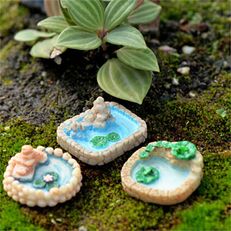1Pc Resin Moss Micro Landscape Ornaments Lotus Pool Mix Size Fairy Garden Decor